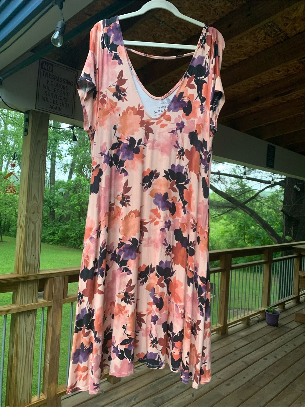 torrid Peach Floral Midi Dress with Purple Accents